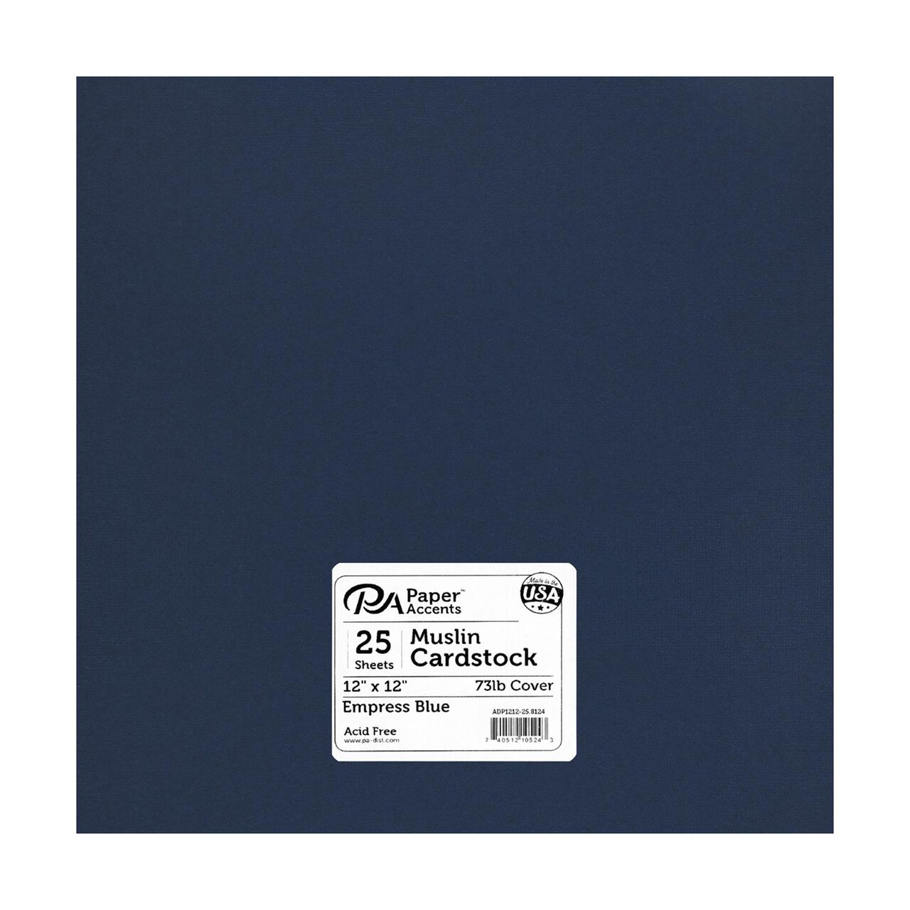 PA Paper Accents Muslin Cardstock 12" x 12" Empress Blue, 73lb colored cardstock paper for card making, scrapbooking, printing, quilling and crafts, 25 piece pack